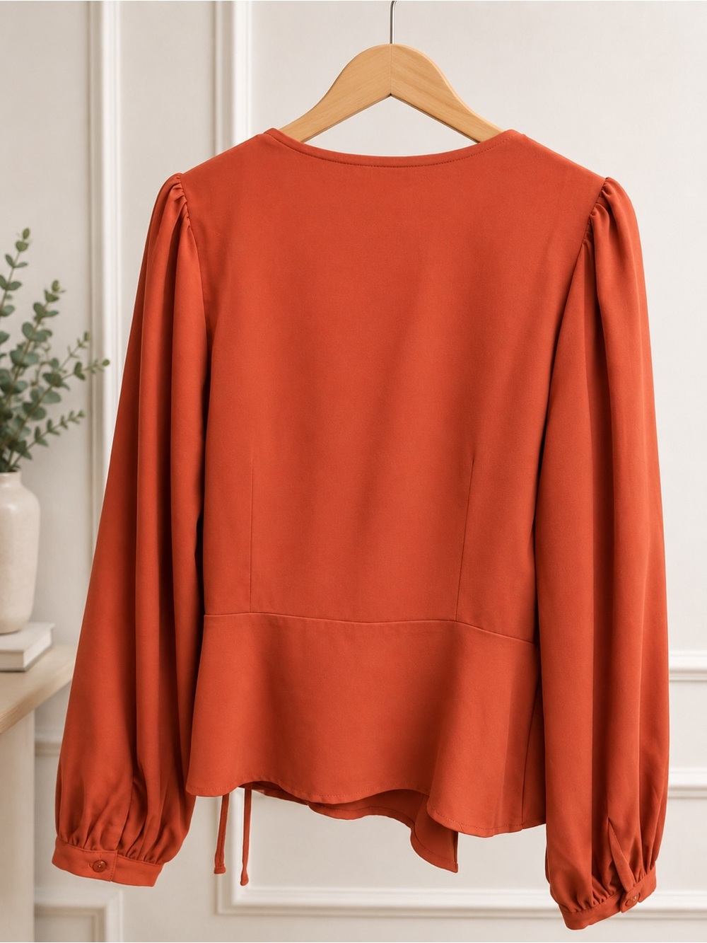All in Favor Blouse Scallop Wrap Blouse - Rust - Picture 2 of 4